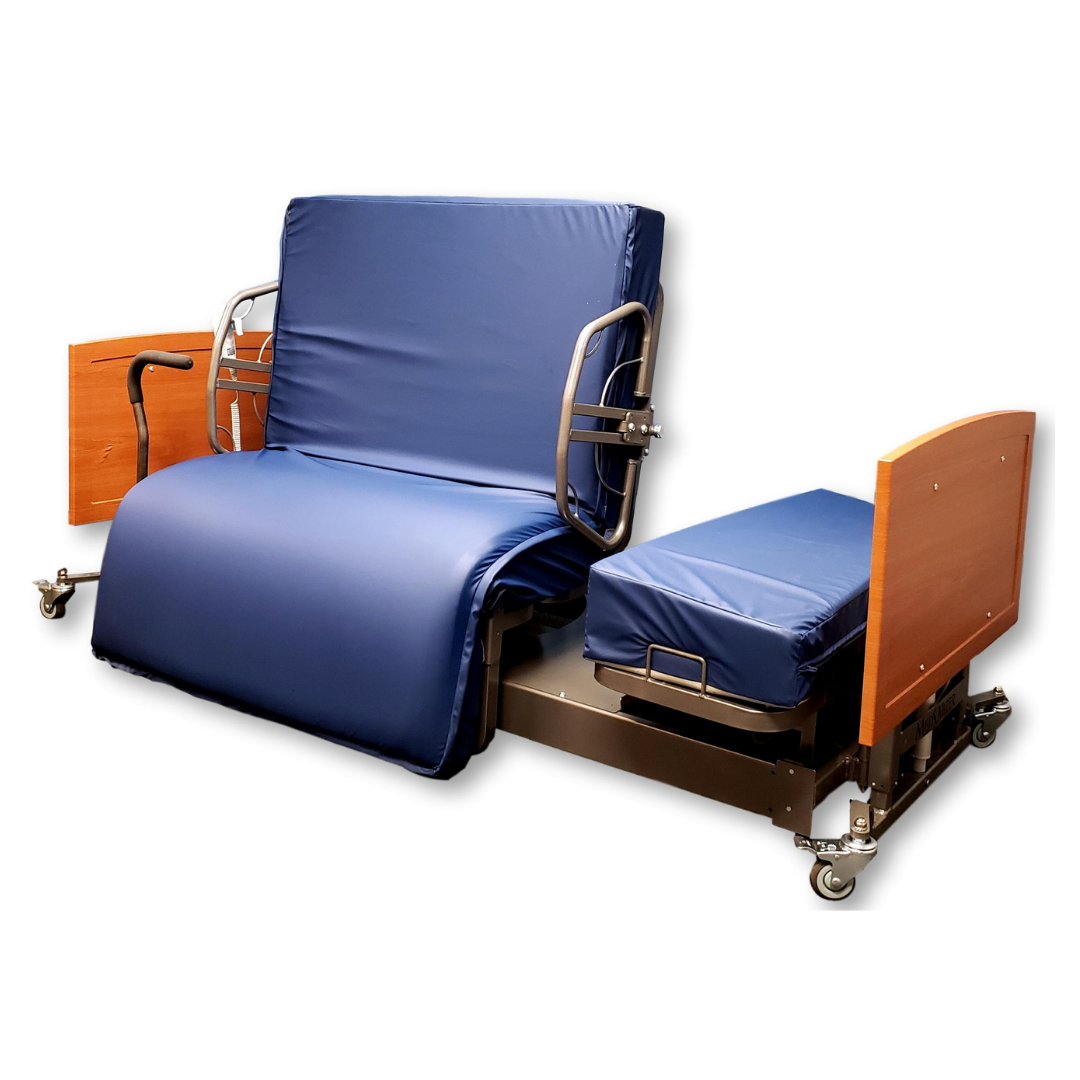 The Med-Mizer ActiveCare Rotating Hospital Bed is a blue and metal bed designed to provide comfort and support in any care facility.